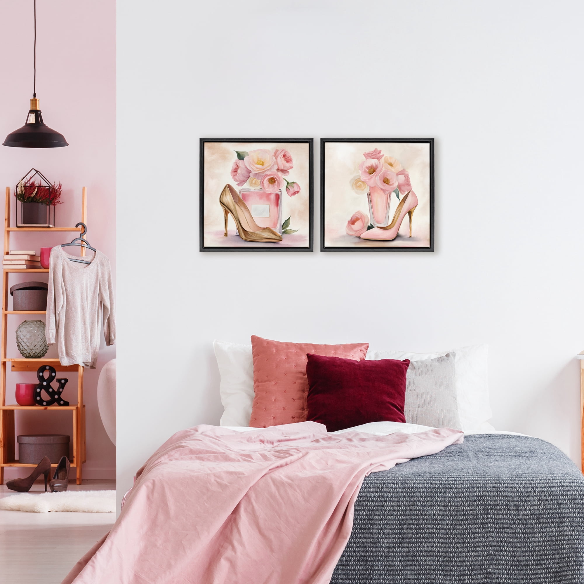 Stupell Industries Blush Pink Beauty 2 Piece Black Framed Floater Canvas Set, design by Kim Allen