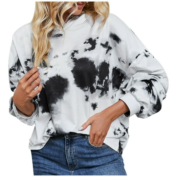 Women's Tie Dye Printed Hoodie Loose Fit Long Sleeve Comfortable Casual Pullover Sweatshirt Soft Winter Fashion Top