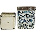 thumbnail image 2 of Old World Ceramic Blue and White Asian Floral Square planters or Garden pots (Set of 2 Different Sized Square 7 inches and 5 inches Tall), 2 of 6