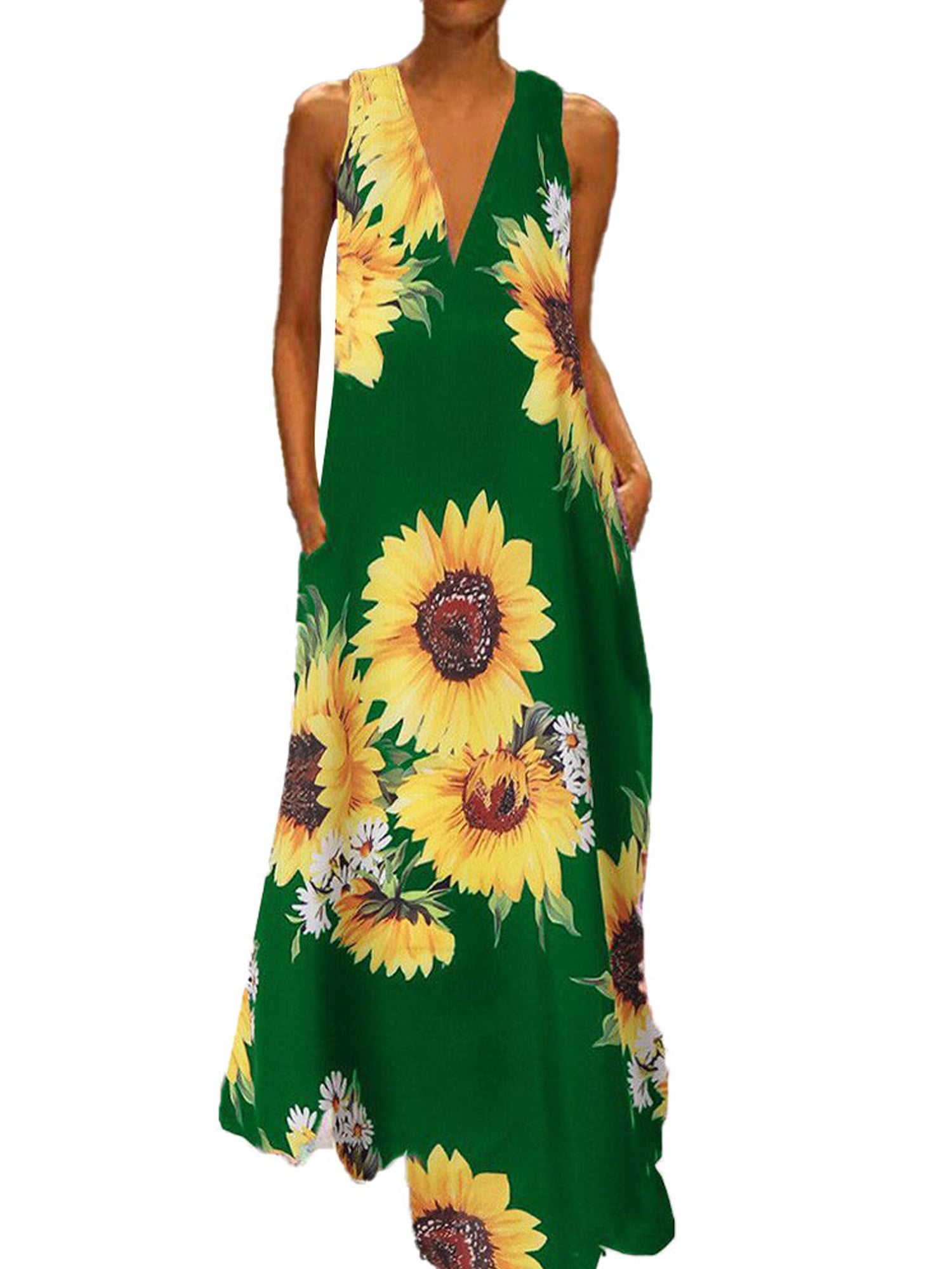 Summer Dress for Women Sunflower Floral Print Dress with Front Cross Tie Boho Beach Sundress Swing Dress with Blouse 