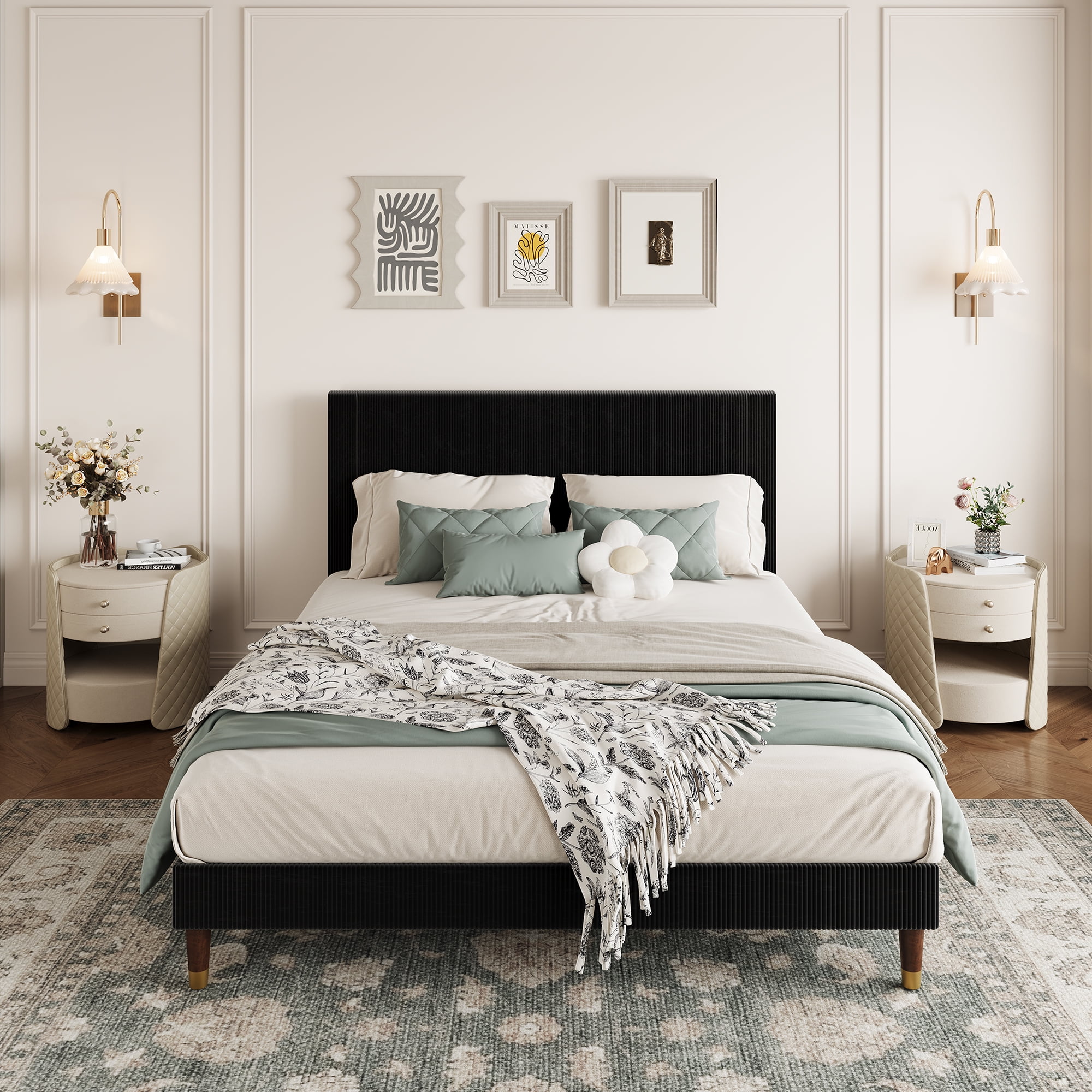 Upholstered Bed Frame with Headboard, Full Size Platform Bed - Corduroy, Noise-Free, Wood Slats, Easy Assembly