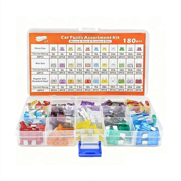 180Pcs Standard Car Fuses Assorted Kit