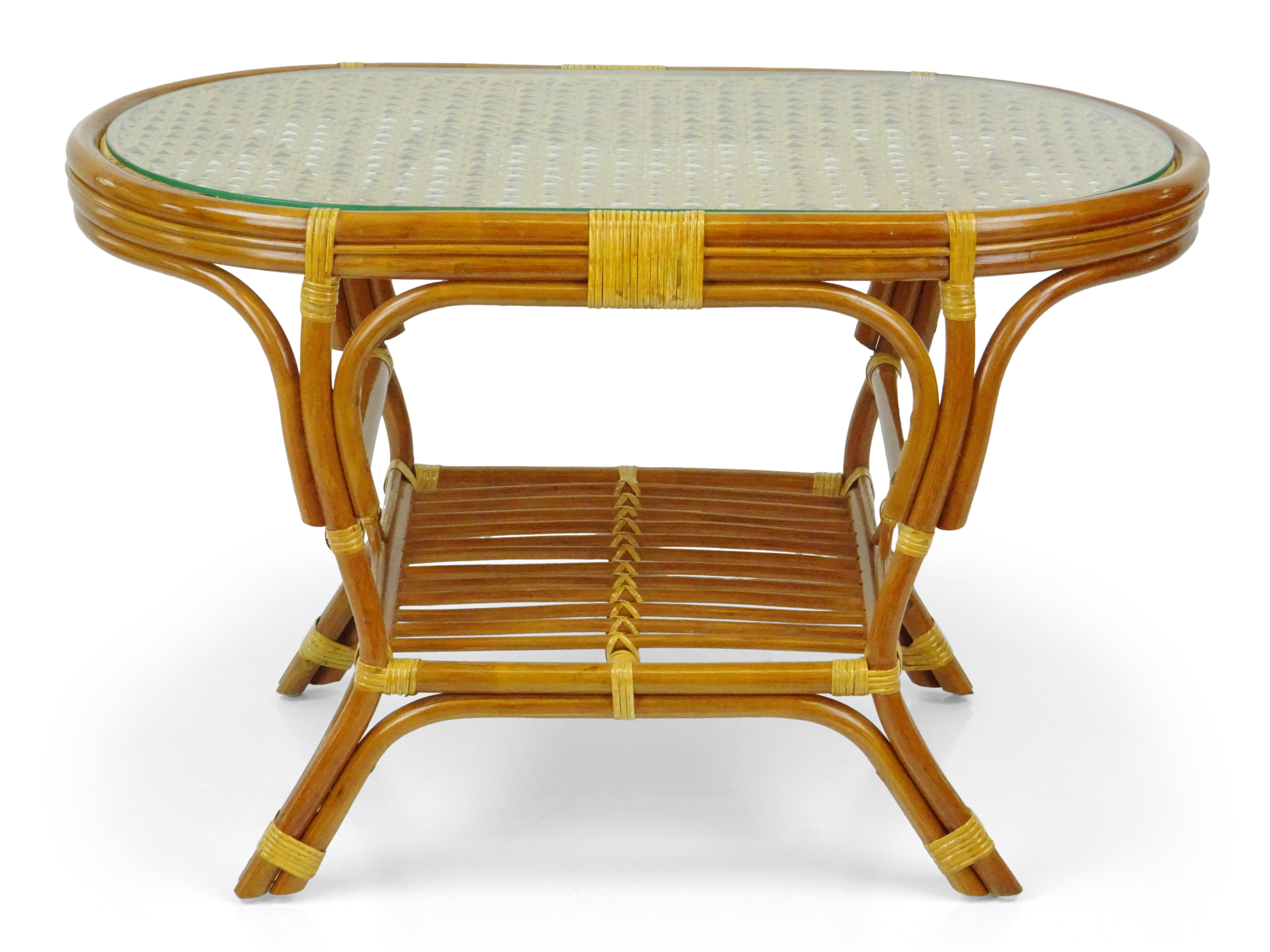SK New Interiors Pelangi Coffee Oval Table w/ Glass Top Natural Rattan Wicker ECO Handmade Design, Colonial