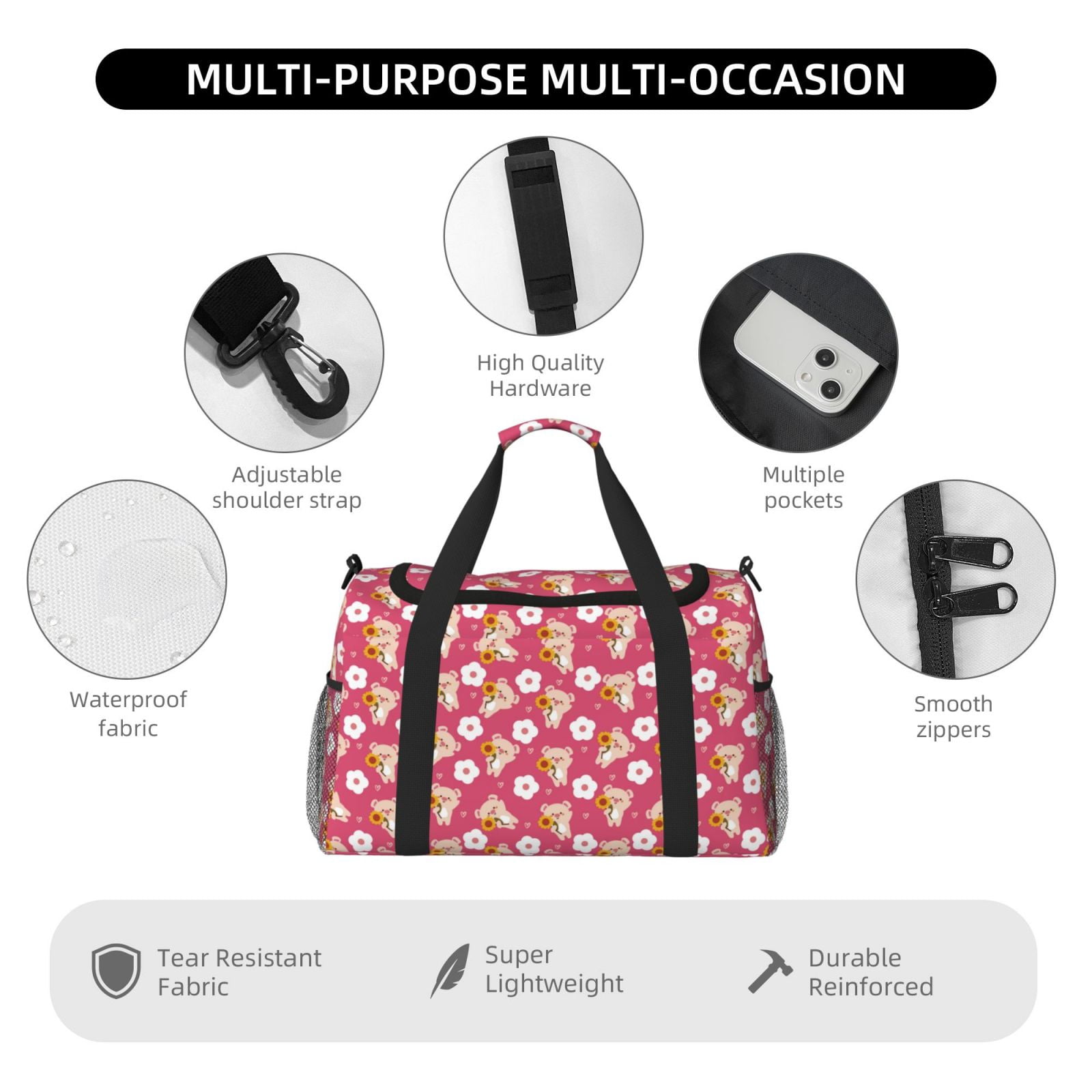 Fuzoiu Piggy Sunflower Print Travel Duffle Bag,Carry On Tote Bags,Duffel Bag,Sport Gym Bag, Hospital Bag for Labor and Delivery, Overnight Bag,Luggage Bag