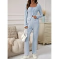 thumbnail image 6 of Women 2 Piece Knit Set Soft Stretchy Striped Long Sleeve Self-Tie Front Top High Waist Flare Pants XXL, 6 of 9