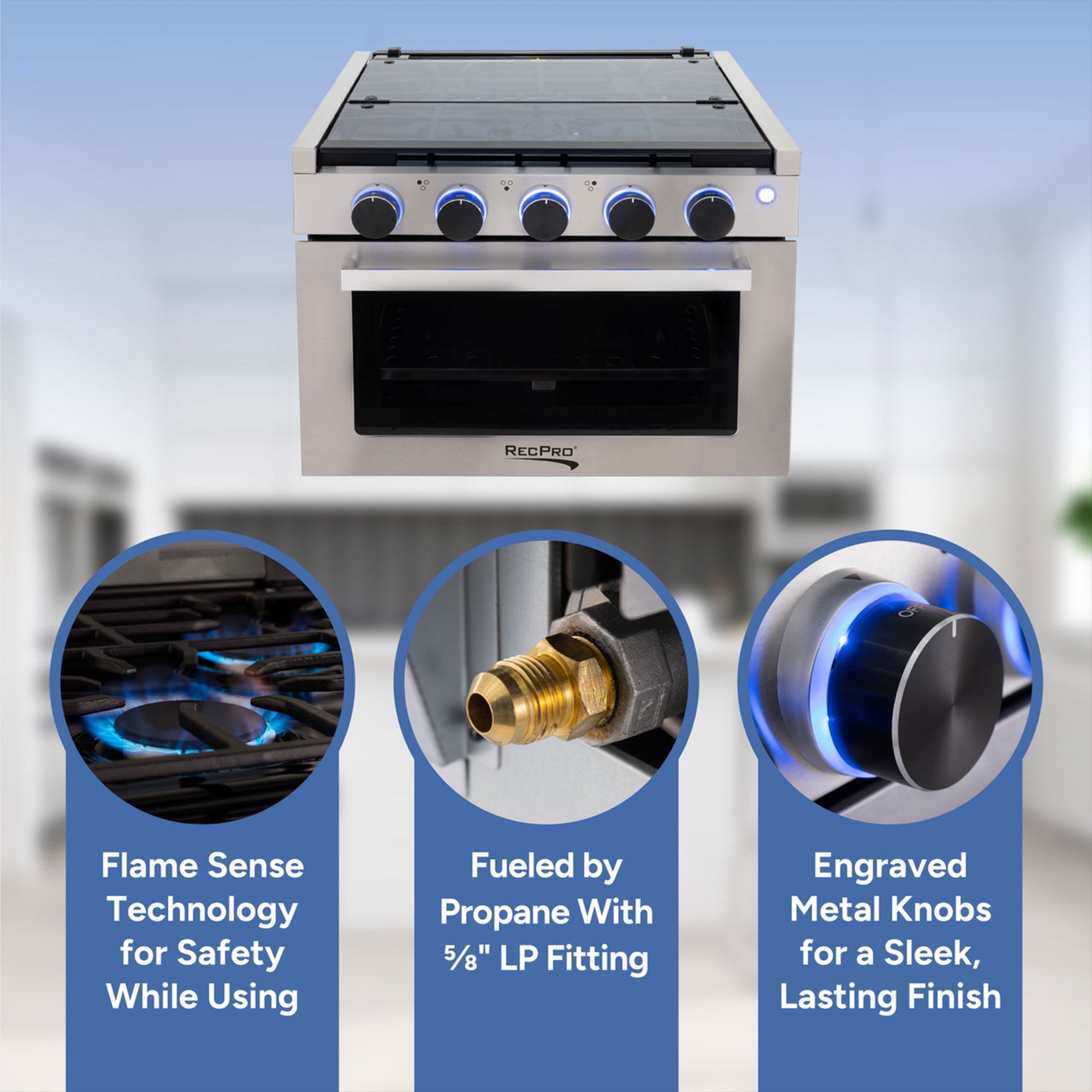 RecPro 21 Inch 3 Burner Propane RV Stove Gas Range without Hood, Silver