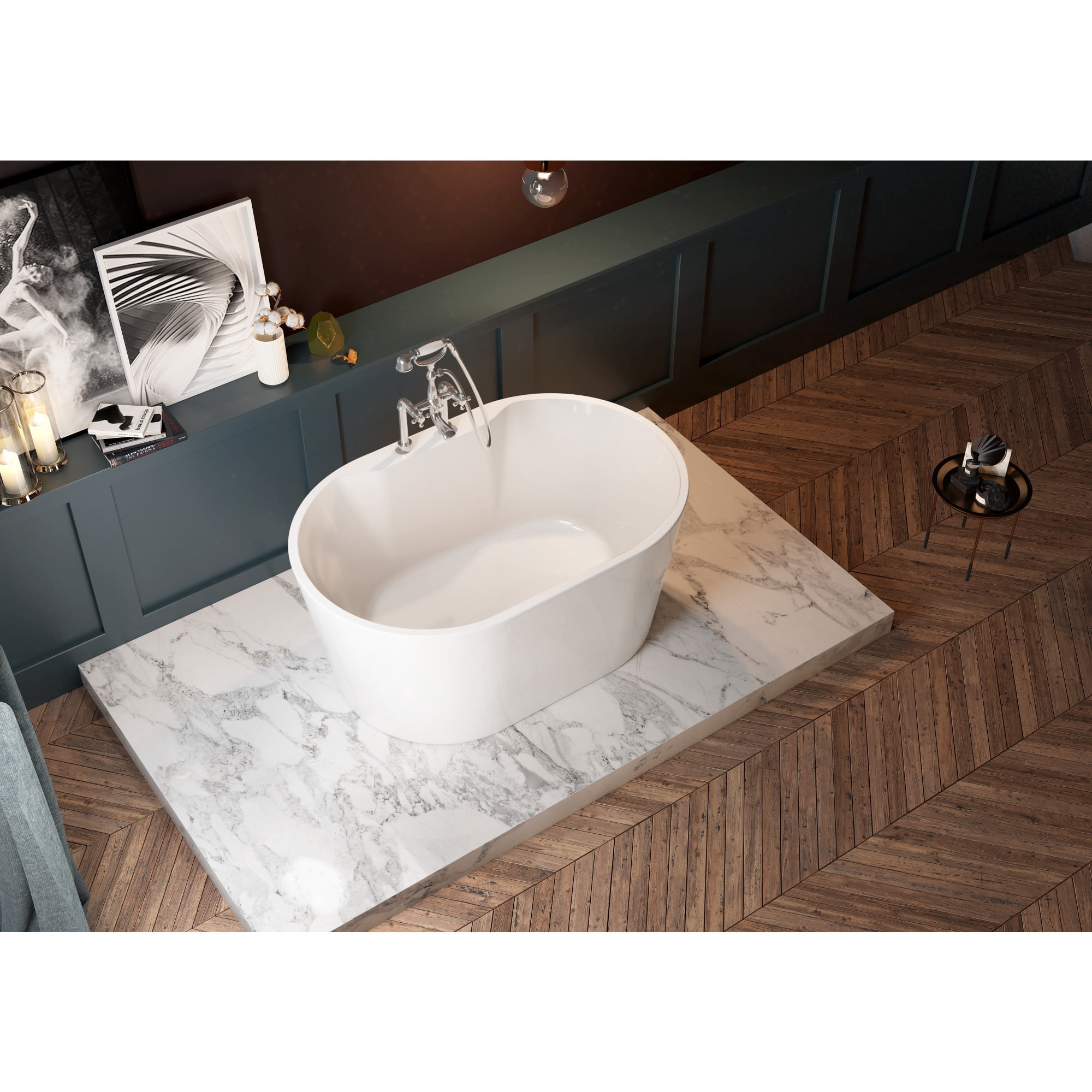 Kingston Brass VT7DE513423 51" Acrylic Oval Double Ended Freestanding Tub with Drain, Glossy White
