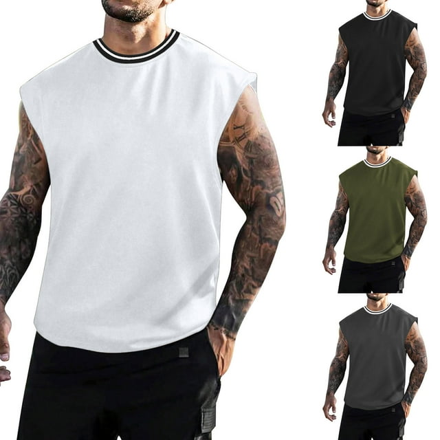 Yuyuzo Débardeurs pour Hommes Chemises à Manches Cap T-Shirts à Col Rond T-Shirts Couleur Unie Coupe Ample Haut d'Été de Plage