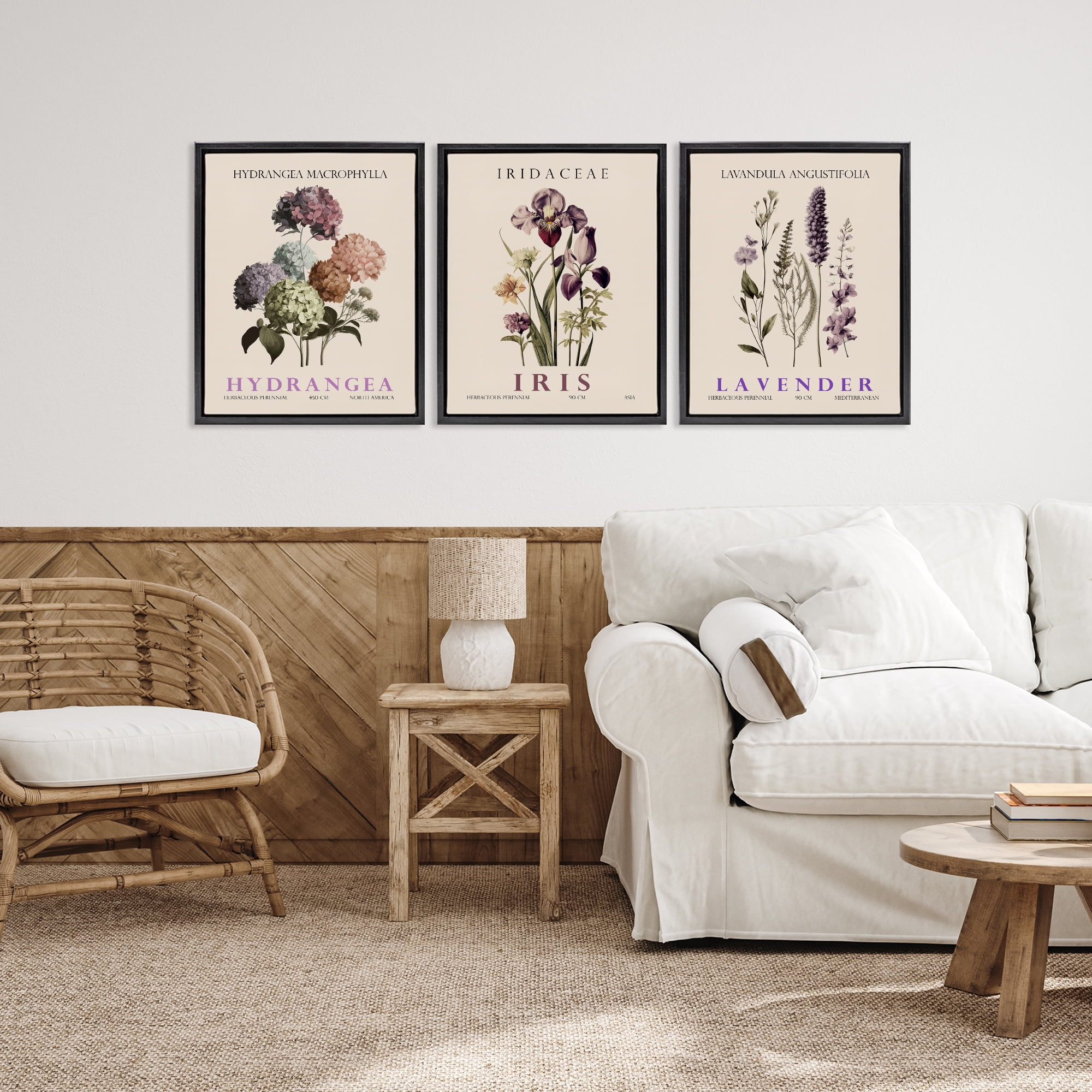 Stupell Industries Botanical Bundles & Sprigs 3 Piece Black Framed Floater Canvas Set, design by Christopher Giampietro