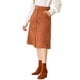 thumbnail image 4 of Falda de pana de mujer Inspire Chic, de cintura alta, con botones en la parte delantera, con cinturón, midi, color caramelo, talla 3XL, 4 of 7
