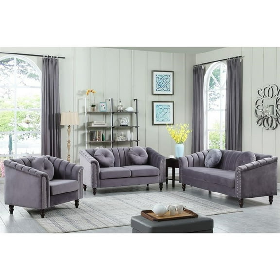 Hommoo Sofa Set,Microfiber 3-Piece Couch Living Room Sofa Set Including 3-Seater Sofa, Loveseat and Single Chair, for Apartment Furniture Set,Grey