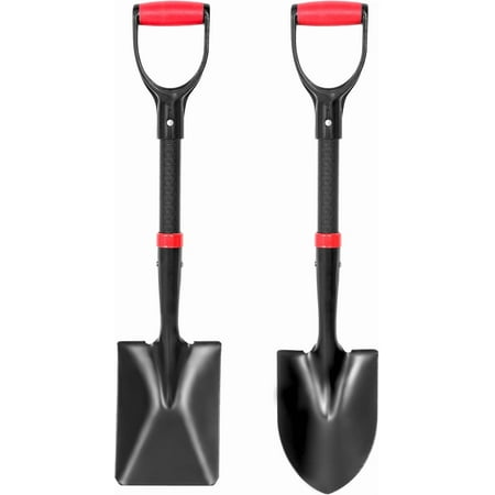 SHARK ATTACK 2 Pack 28 Inch Mini Shovel with D-Grip Handle Shovel Steel Construction with Powder Coating Compact Digging Tool for Gardening Camping & Car Emergency