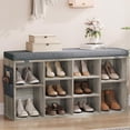 thumbnail image 4 of Shoe  with Storage - 10-Cubby Entryway  with Thick Cushioned Seat, Adjustable Shelves & Storage Bag, Shoe Rack Organizer for Mudroom, Hallway, Living Room, Grey, 4 of 8