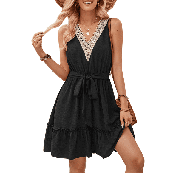 Women Summer Dresses Sleeveless Casual Loose Swing Midi Dress