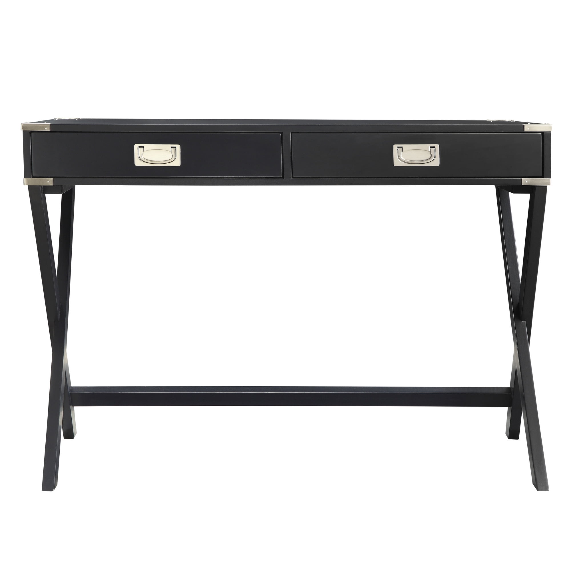 Weston Home Wood X-Base Campaign Writing Desk with Drawers, Vulcan Black