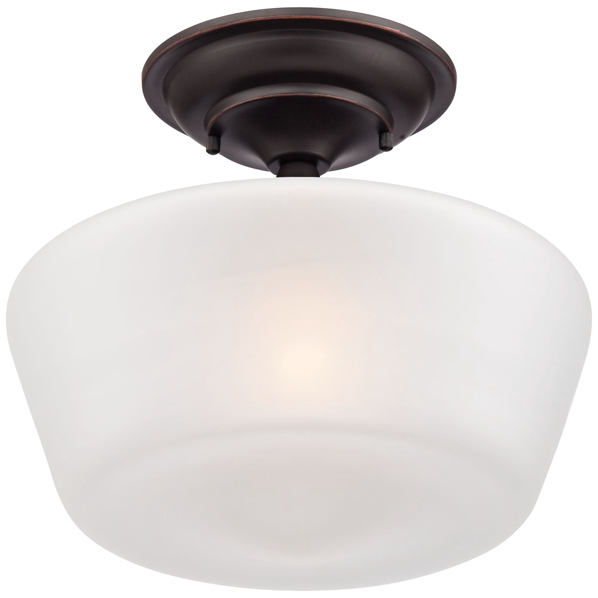 Regency Hill Schoolhouse Floating Modern Farmhouse Ceiling Light Semi Flush Mount Fixture 12" Wide Bronze White Glass Shade for Bedroom Living Room