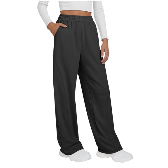 ClodeEU Women's Elaist Waist Wide Leg Sweatpants with Pockets ,Solid Color Casual Soft Lounge Pants Black,Womens Plus L