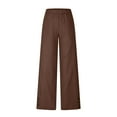 thumbnail image 4 of Ecqkame Casual Pants for Women Elastic High Waisted Straight Leg Lounge Pants Solid Color Lightweight Summer Outdoor Trousers with Pockets Brown, 4 of 5