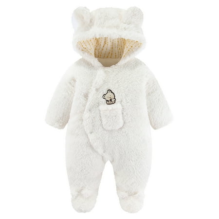 

XFHLMJFF Bear Ears Jumpsuit Hooded Baby Boys Girls Cartoon Onesies Long Sleeve Solid Color Winter Coat for 6-9 Months