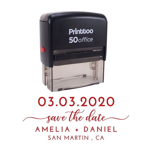 Printtoo Personalized Red Self Inking Wedding Stamp Custom Save The Date Rubber Stamper-68 x 30 mm