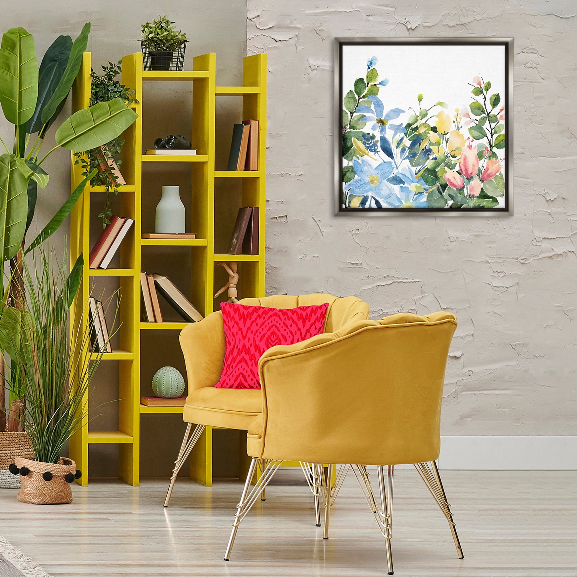Stupell Industries Leafy Spring Blooms Plants & Flowers Painting Gray Floater Framed Canvas Art Print Wall Art, 25 x 25
