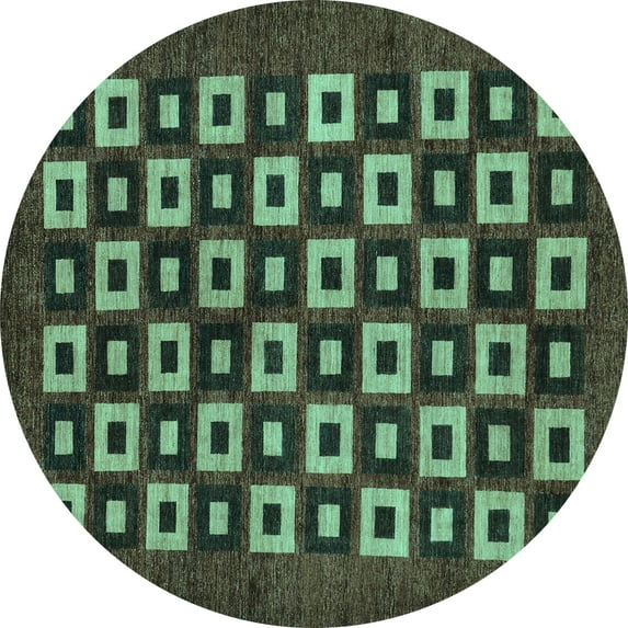 Ahgly Company Indoor Round Checkered Turquoise Blue Modern Area Rugs, 7' Round