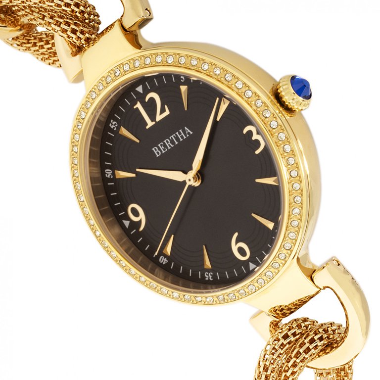 Bertha Sarah Chain-Link Watch W/Hanging Charm - Gold/Black  display picture 3