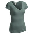 thumbnail image 2 of Essential Basic Women's Plain Short Sleeve V Neck T Shirts - 3Pk - D Salmon, D Sage, Blk, L, 2 of 4