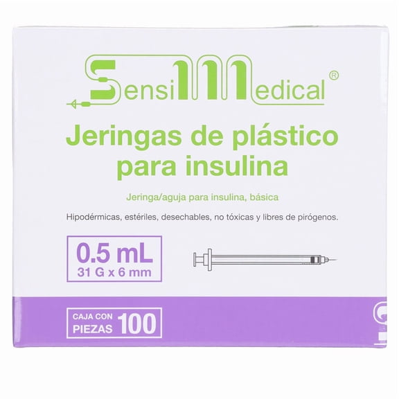 Sensimedical Jeringa para Insulina 0.5 ml con Aguja 31G x 6 mm, Caja con 100 Piezas