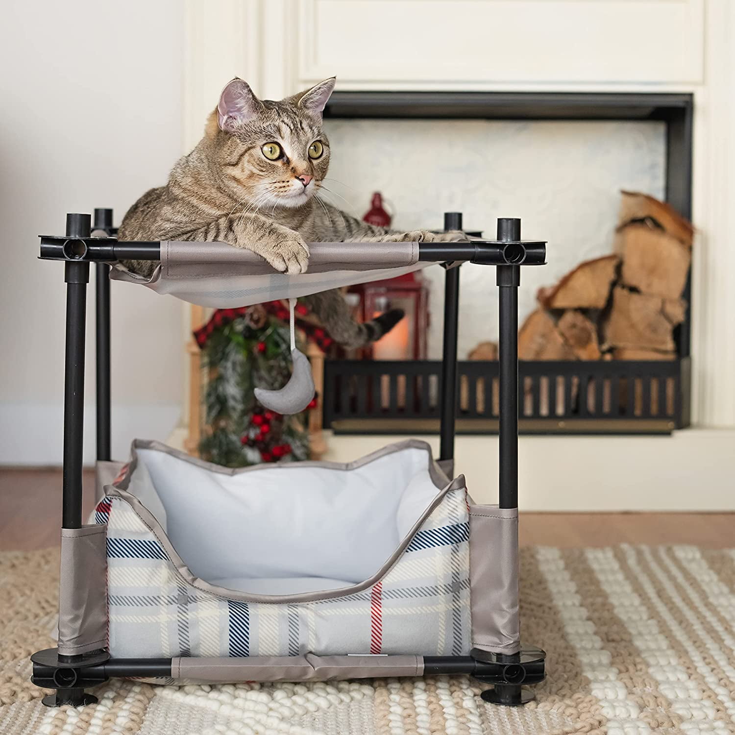 Kitty City Canopy Cat Sleeper Bed, Plaid, 17.75" x 17.75" x 17.25"