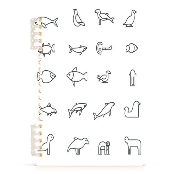Simple Animal Line Drawings A5 8.3x5.7in PP Notebook, Adjustable Rings, 60 Sheets, Diary or Journey Note