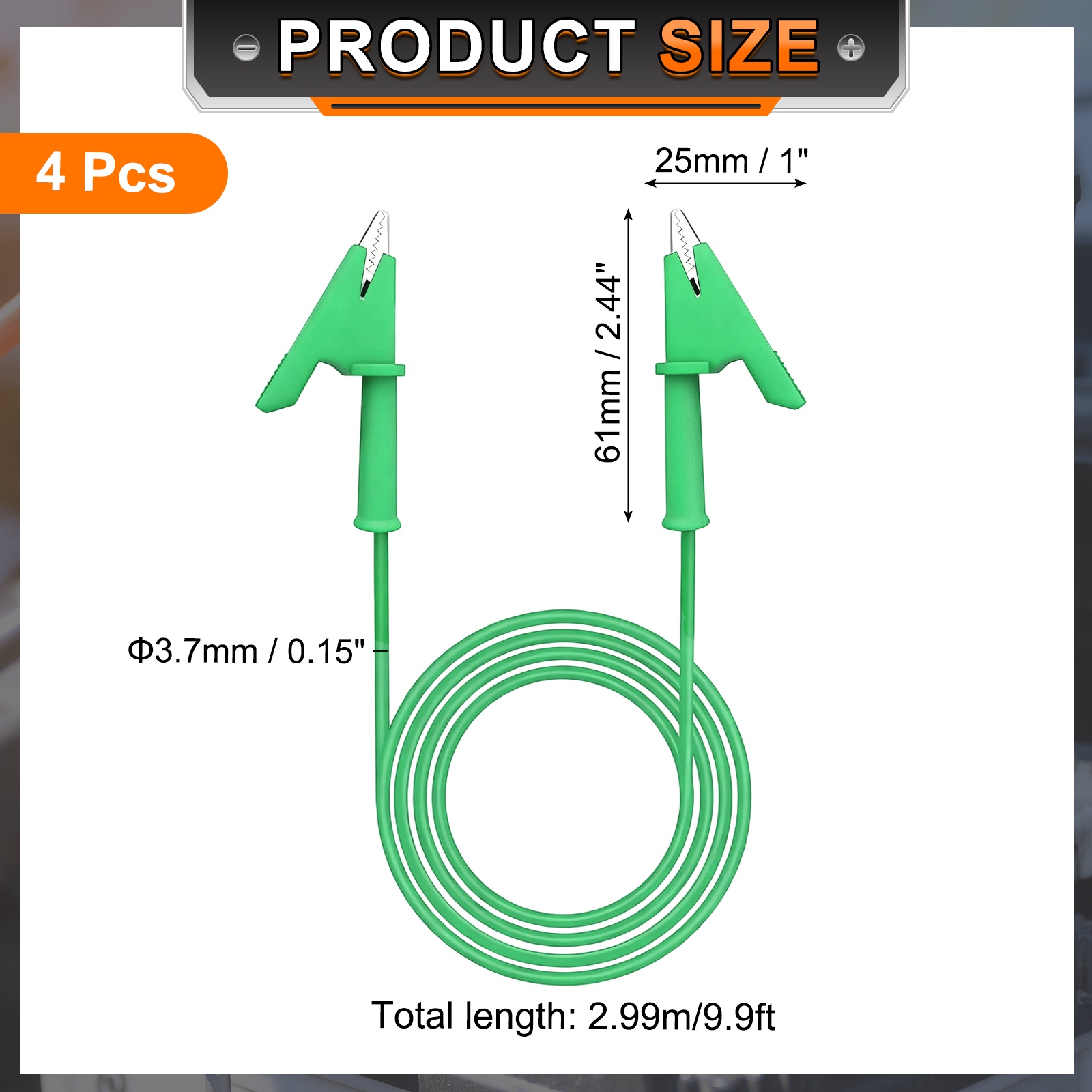 Uxcell 4pcs 9.81ft Alligator Clip Test Leads, 15A Dual Alligator Clips with Wires for Multimeter Jumper Wire Industry Car Battery, Green
