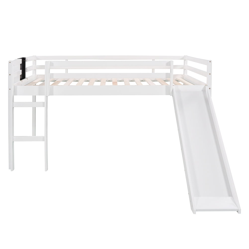 Kepooman Kids Loft Bed, Multifunctional Wood Bed with Slide, Ladder, and Chalkboard, Full Size, White Kepooman Kids Loft Bed, Multifunctional Wood Bed with Slide, Ladder, and Chalkboard, Full Size, White
