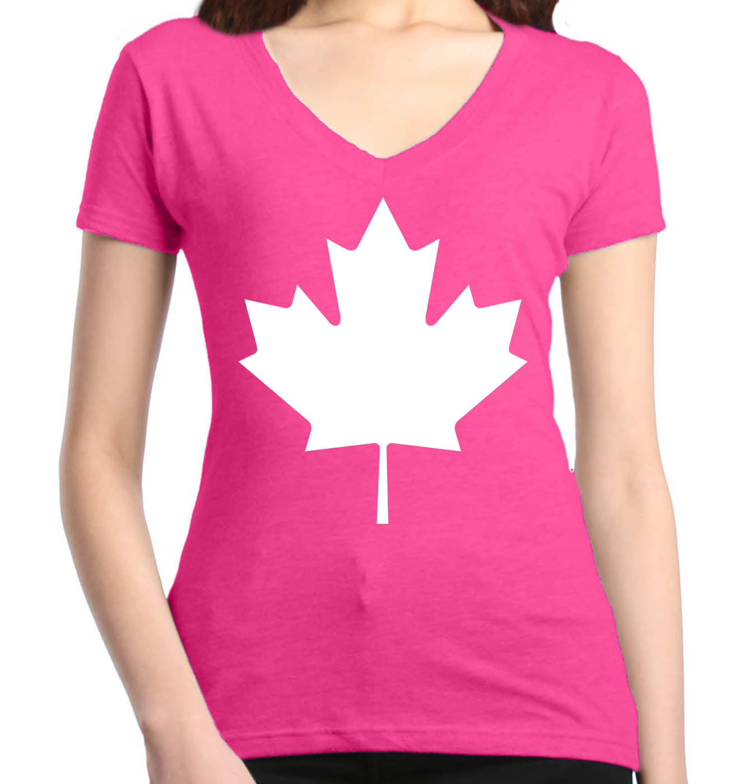 Shop4Ever Women's Canada White Leaf Proud Canadian Flag Slim Fit V-Neck ...