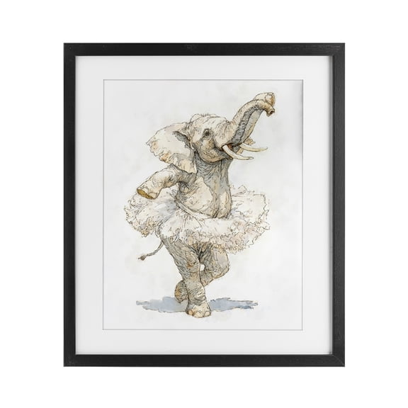 Ballet Elephant Tutu Black Framed Print Under Glass, design by Ziwei Li