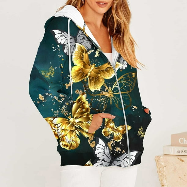 ICHUANYI Clearance Women Fashion Printed Blouse Long Sleeve Tops Sweatshirt Pockets Hoodied(Multicolor, M) ICHUANYI WER2023081512744