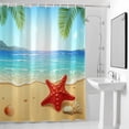 thumbnail image 2 of Cartoon Summer Beach Shower Curtain, Red Starfish Ocean Wave Palm Leaves Waterproof Shower Curtain Set with 12 Hooks Lightweight Bath Curtains Fabric Bathroom Decor 72x84 Inches, 2 of 9