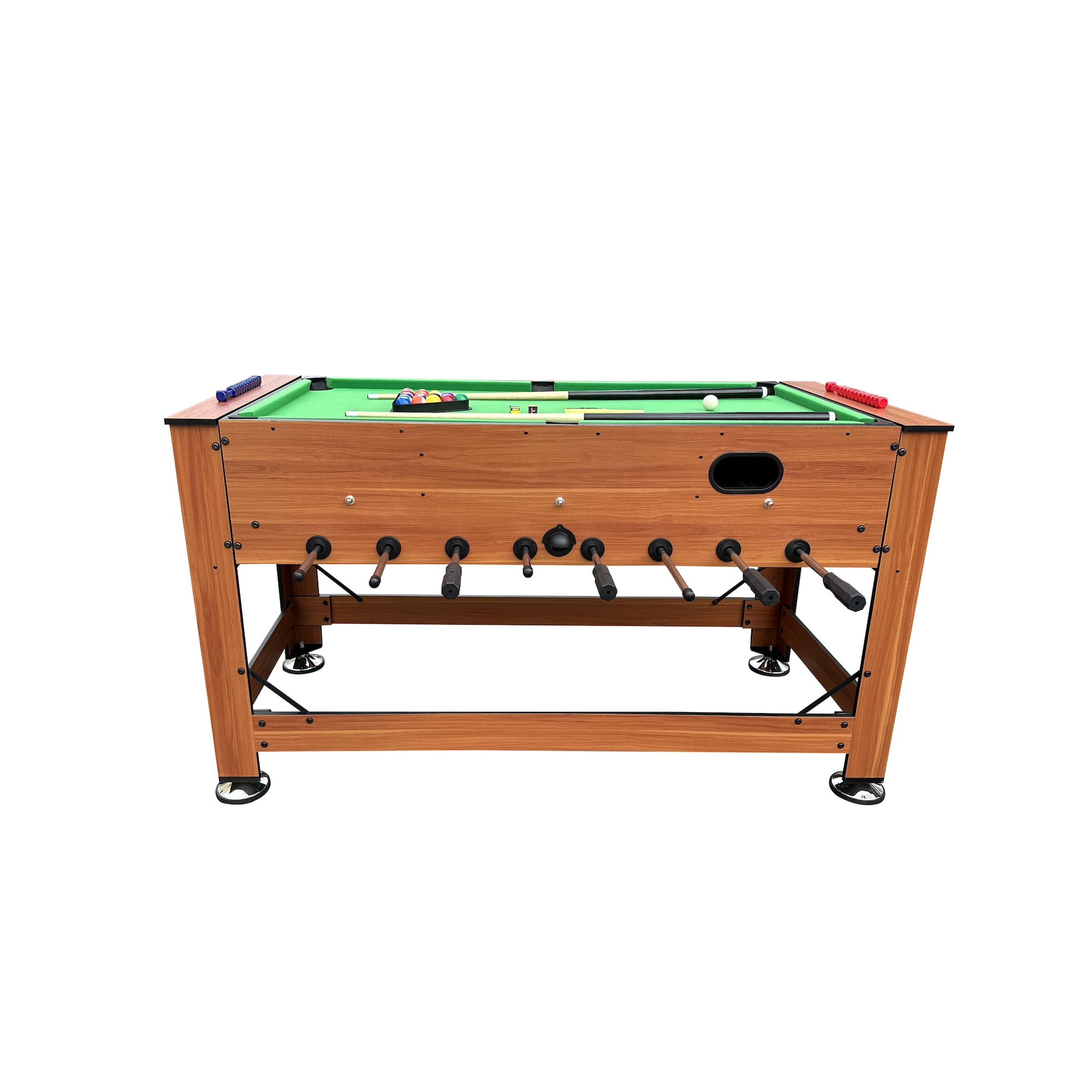 KICK Dyad 55″ 2-in-1 Multi Game Table (Brown) - Combo Game Table Set - Billiards/Pool and Foosball for Home, Game Room, Friends and Family!