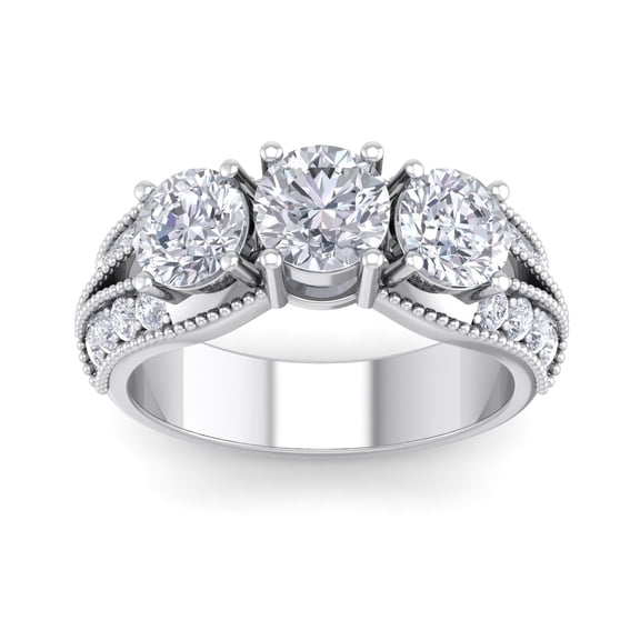 SuperJeweler 3 Carat Lab Grown Diamond Three Stone Engagement Ring In 14K White Gold For Women