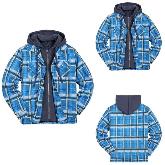 Meichang Mens Flannel Shirts Plus Size Plaid Hoodies Streetwear Button Down Shirt Jacket Modern Fit Long Sleeve Coat Jacket