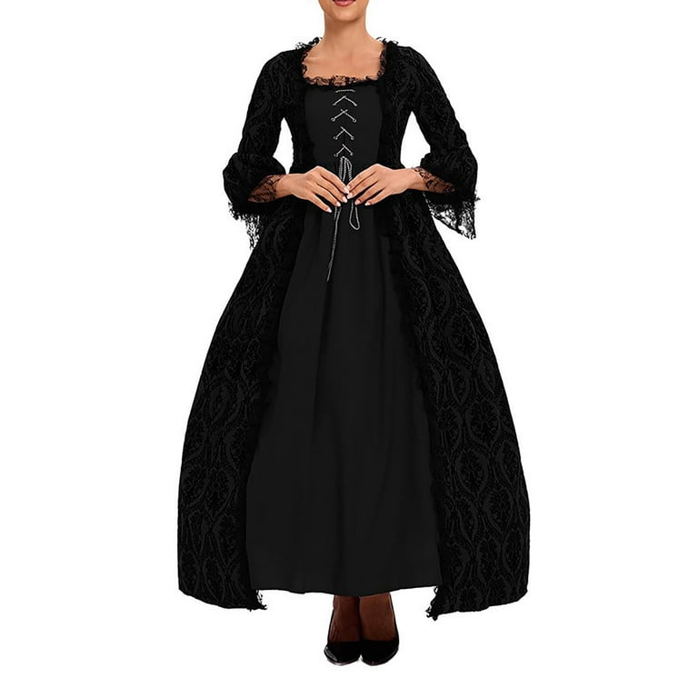 Women Victorian Ball Gown Dress Layered Ruffle Lace Patchwork Gothic Dress Renaissance A Line Smocked Dress - Walmart.com Women Victorian Ball Gown Dress Layered Ruffle Lace Patchwork Gothic Dress Renaissance A Line Smocked Dress - Walmart.com