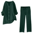 thumbnail image 2 of BiZtdJrK Womens Plus Size Solid Lounge Set Loose Comfy Loungwear Long Sleeve V Neck Button Down Shirts and Drawstring Waist Long Pants Sets Army Green XXXXL, 2 of 4