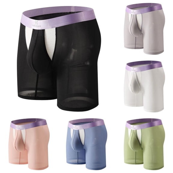 Bxsruta Men Long Leg Boxer Briefs Ultra Breathable Mesh Support Pouch Athletic Underwear Moisture Wicking for Everyday Wear No Ride Up