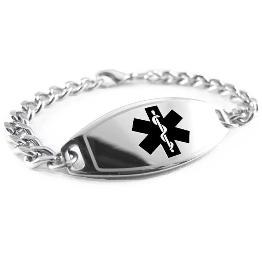 Pre-Engraved & Customized Hypoglycemia Medical ID Bracelet Steel & Rose Hearts Black My Identity Doctor