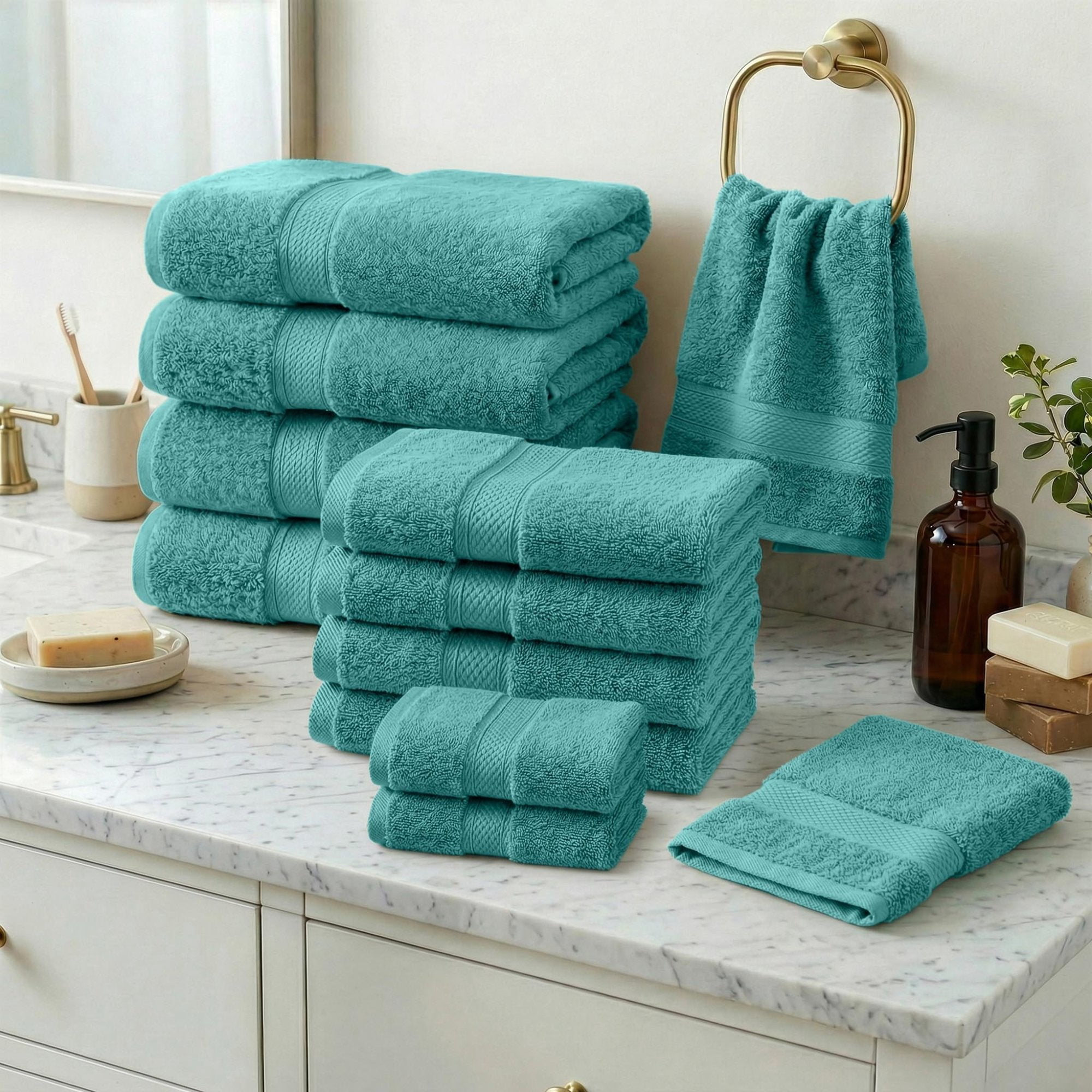 Superior Madeline Egyptian Cotton Ultra-Plush 12-Piece Towel Set, Turquoise