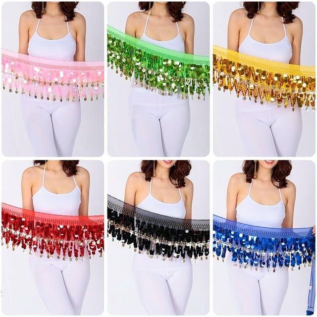 Becaristey Wide Application Belly Dance Sequined Waist For Any Dance Style Sound Crisp orange 1Set