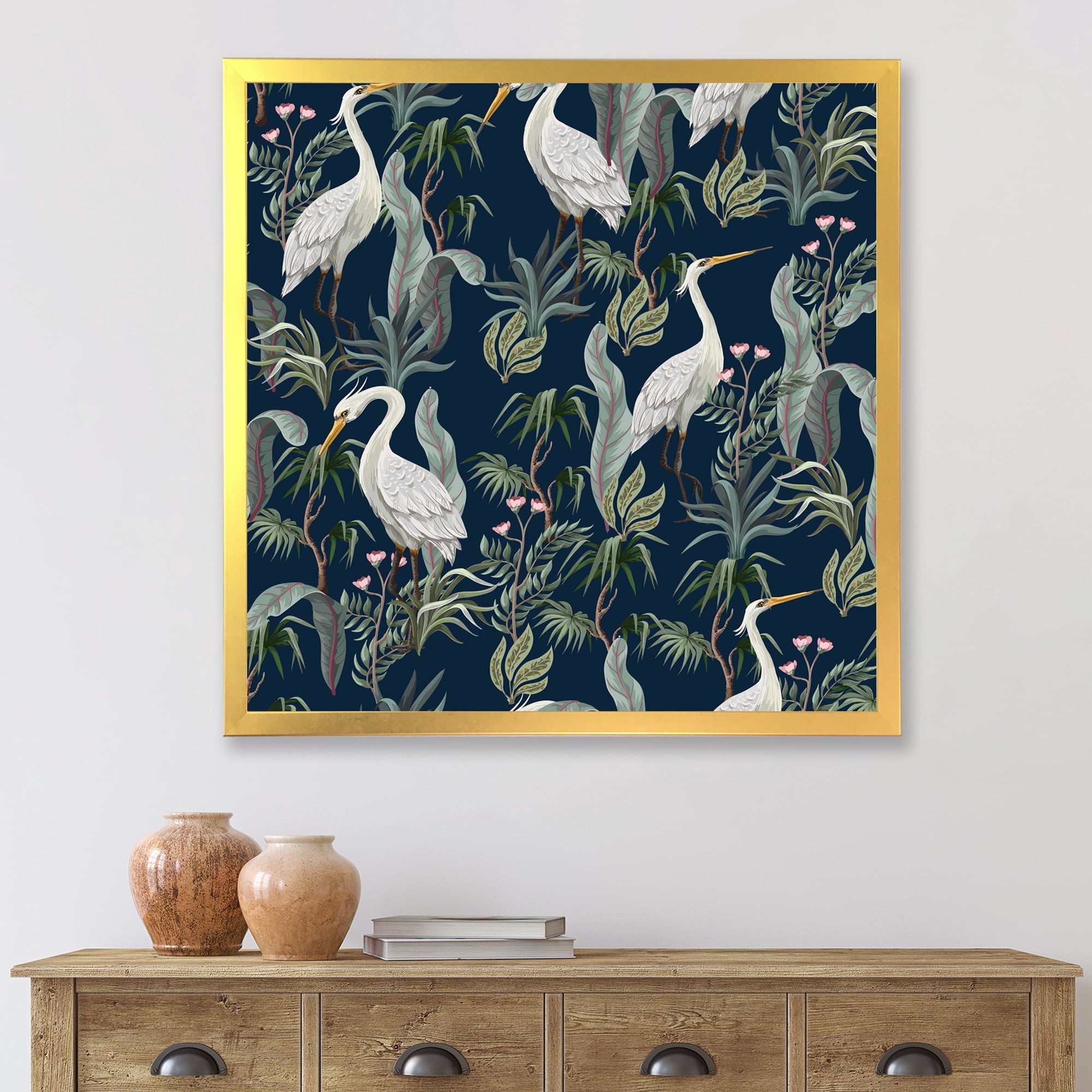 Designart 'Chinoiserie With Peonies and Birds VII' Traditional Framed Art Print