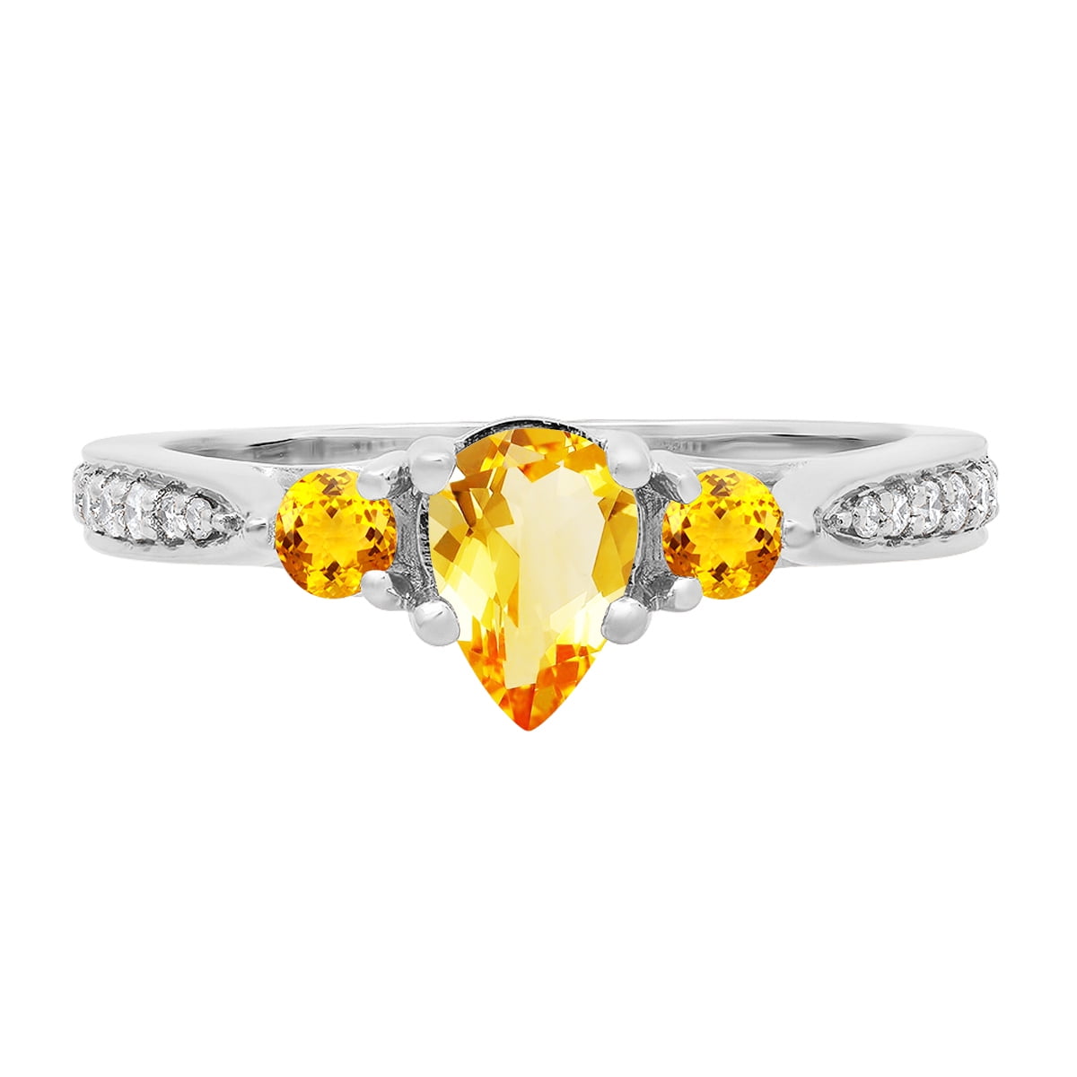 Dazzlingrock Collection 7X5MM Pear Citrine & Round White Diamond 3 Stone Teardrop Engagement Ring for Women (0.10 ctw, Color I-J, Clarity I1-I2) in 18K White Gold, Size 8.5