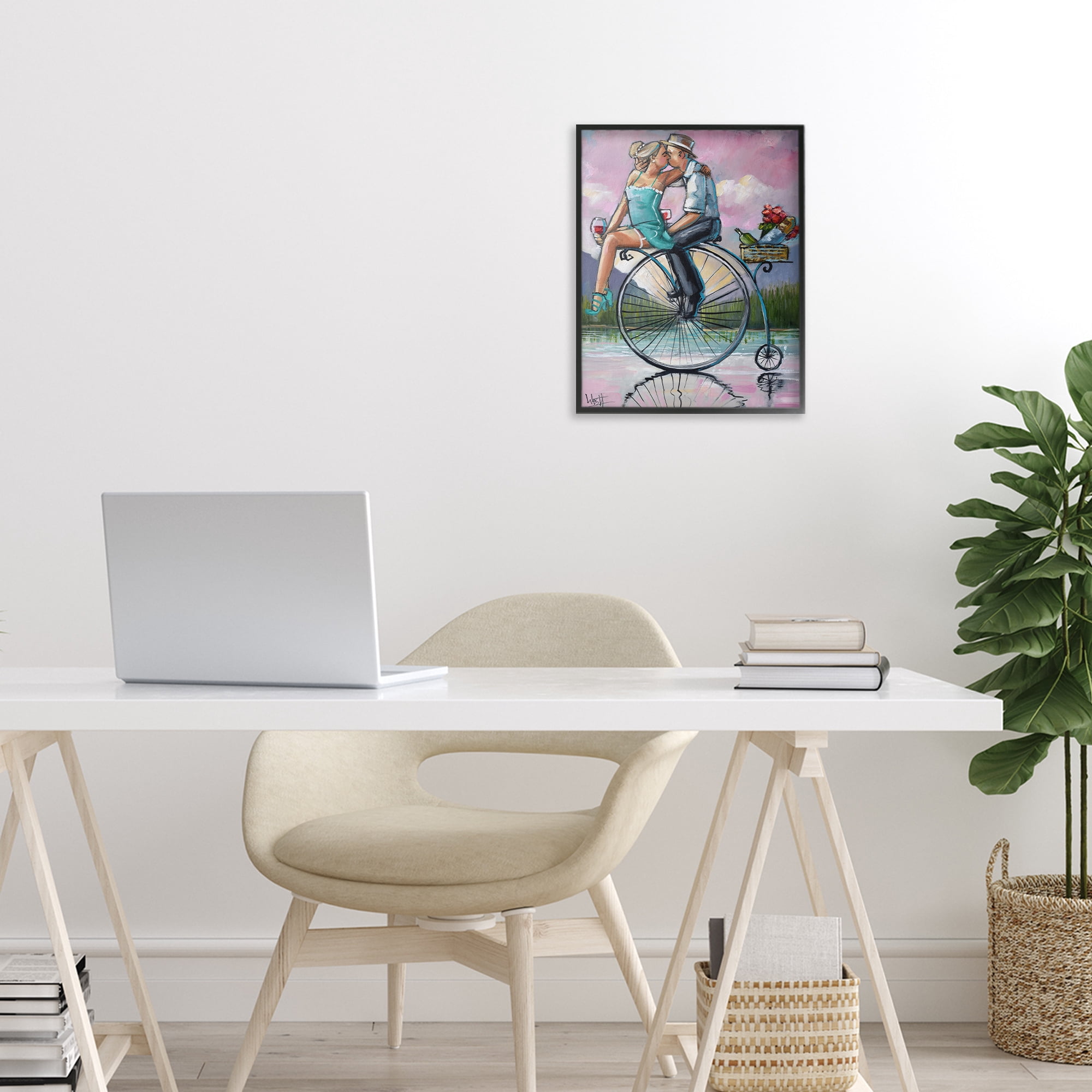 Stupell Industries Romantic Picnic on Bicycle Black Framed Giclee Art, design by Ronald West