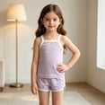thumbnail image 7 of ZyeKqe Toddler Kids 2 Piece Sets Square Neck Sleeveless Tank Tops Cotton Lightweight Soft Comfy Loungewear Summer Outfits(9-18 Months,Purple), 7 of 7